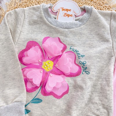 Conj. Casaco Sweet Girl e Calça de Moletom - Mescla